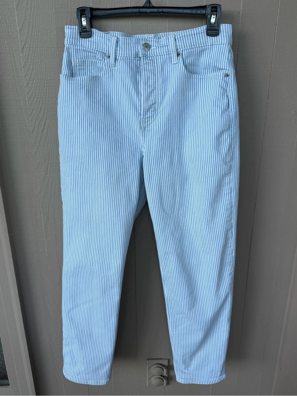 Old‎ Navy High-Rise Straight Leg Button Fly Jeans -Blue/White Stripe Sz S